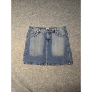 Vintage No Boundaries Skirt Juniors 7 Blue Mini Denim Jean Y2K Jewels Rhinestone